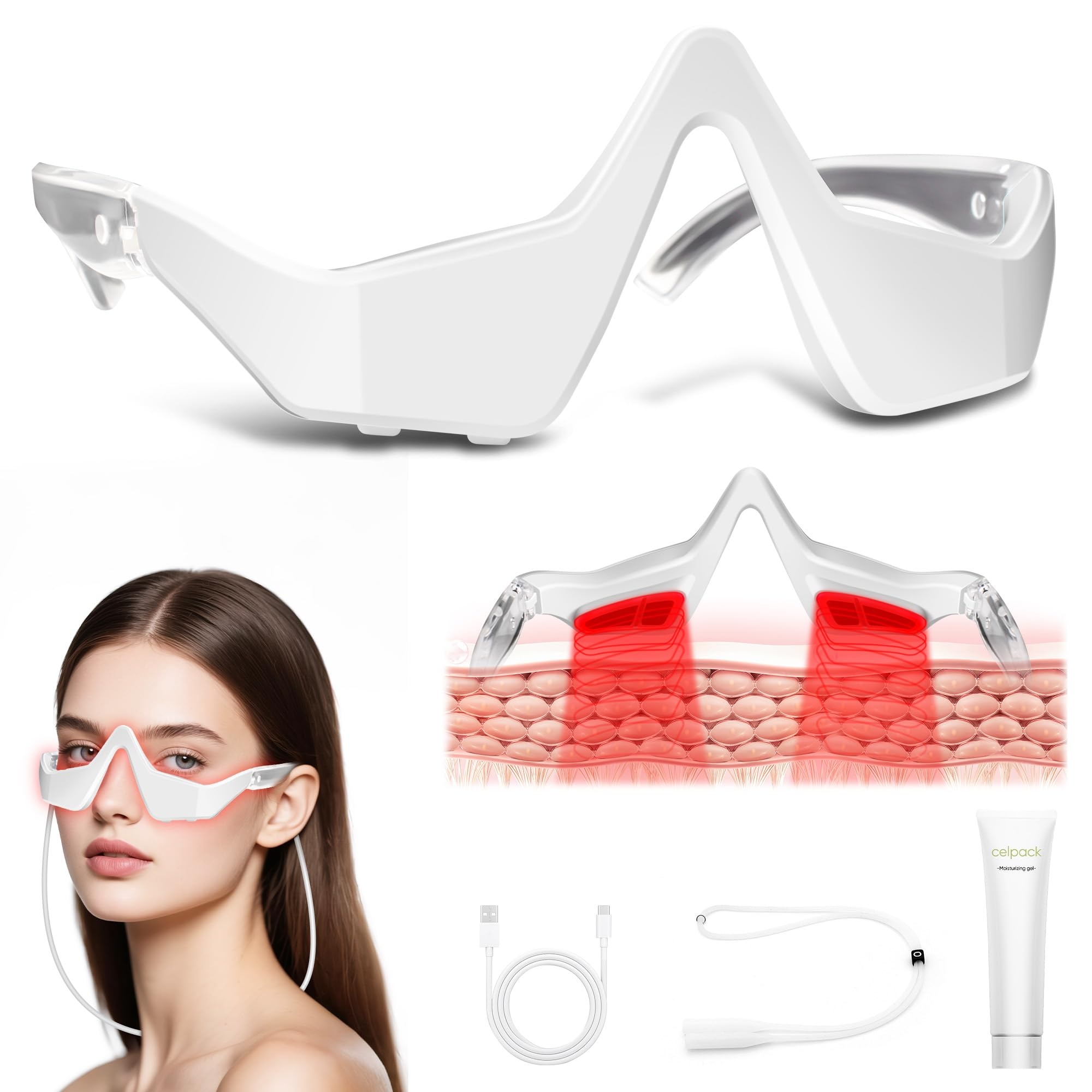 Light Therapy Glasses - EMS Rotlicht-Augenmassagegerät, Elektrische Mikrostrom-Anti-Aging-Augenpflegebrille, Entfernung von